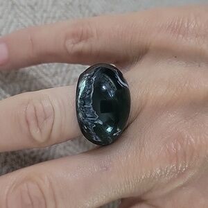 BLACK MARBLE DOME RING, METAL FREE